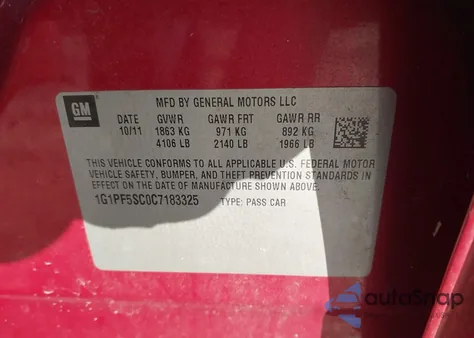 2012 Chevrolet Cruze 1Lt from USA, damaged, VIN 1G1PF5SC0C7183325